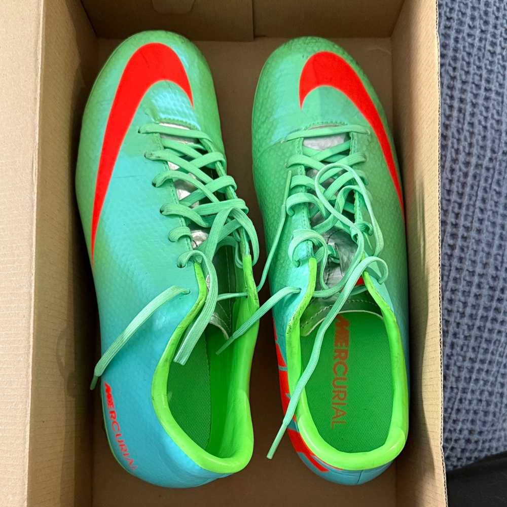 Nike Mercurial Lime and Orange Cleats